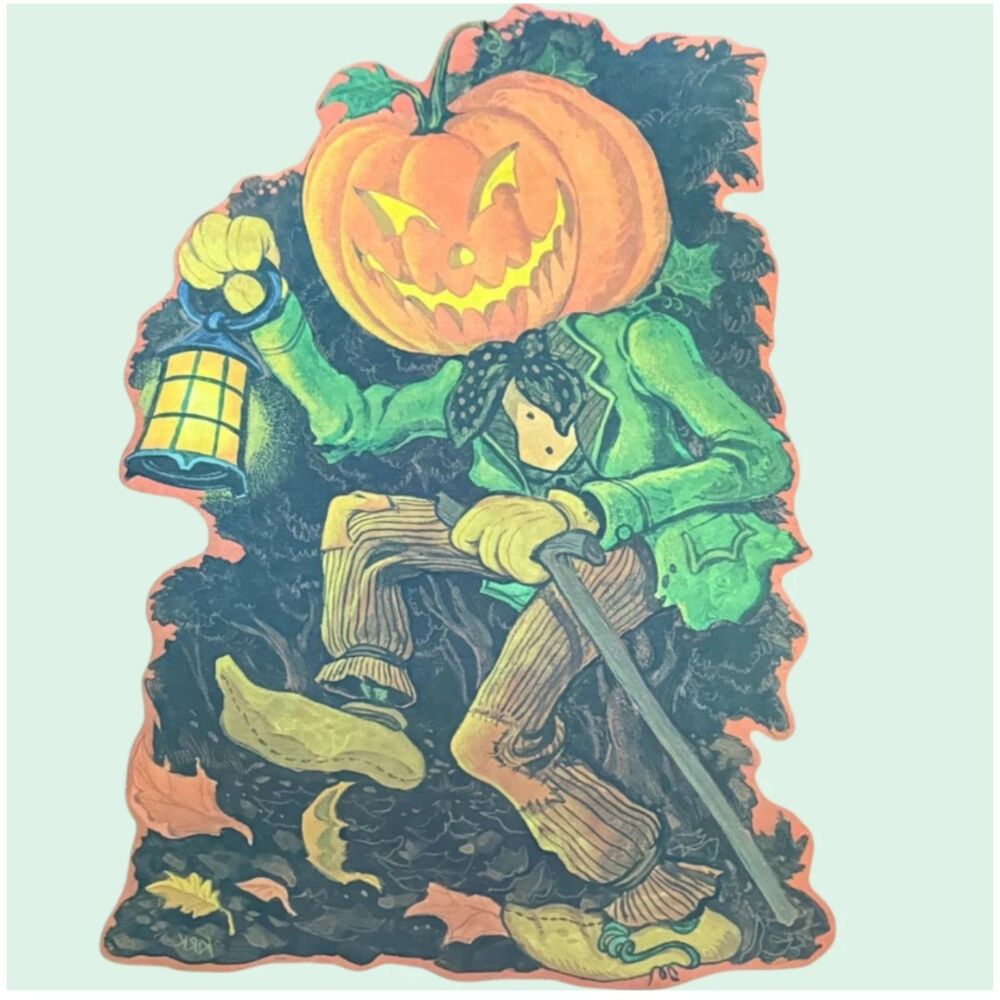 Vintage KRK Halloween Pumpkin Head Lantern Man Die Cut 17" Decoration MCM